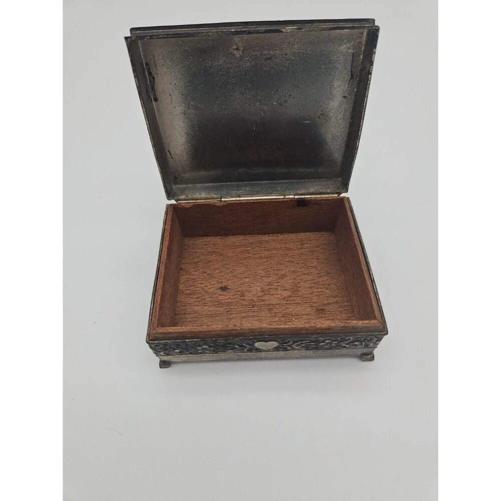 Vintage Metal Trinket Box Wood Interior Made in Japan